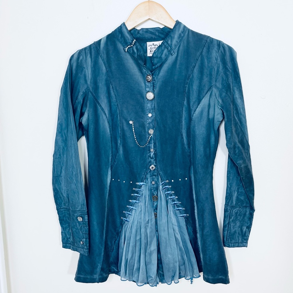 PARSLEY & SAGE Blue - Gray - Denim Bejeweled Blouse - Small